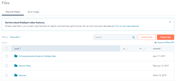 HubSpot files folder