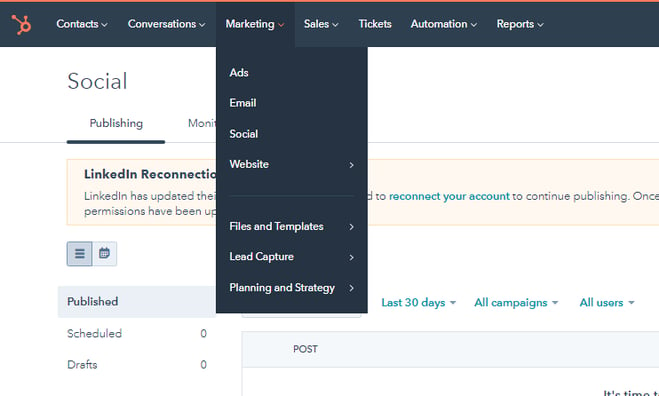 Hubspot Social Tool Account