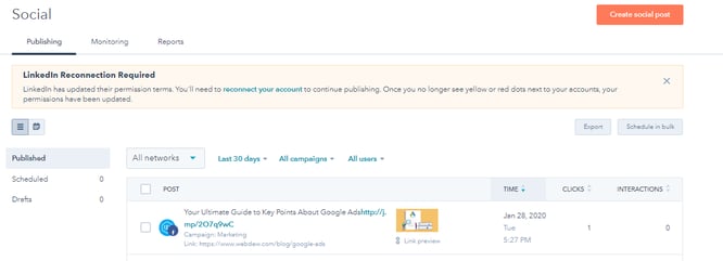 Hubspot Social Tool Publishing Tab